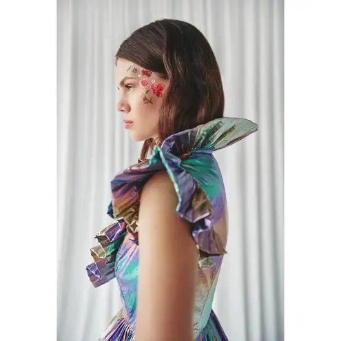 Celia B Acke Metalic Pleated Mini Dress Multi Womens Size Large Blue