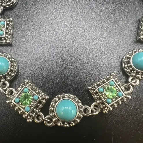 TURQUOISE Blue Howlite and Green Crystal Geometric Necklace by MC