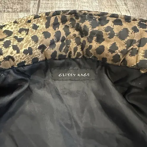 Glitzy Rags Vintage Leopard Print Puff Jacket Buttons Pockets USA Womens Size S