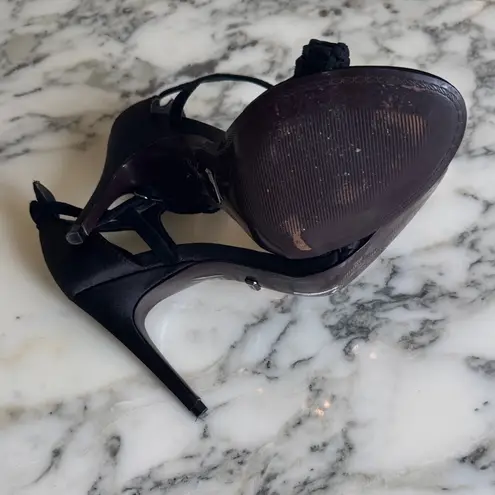 Reiss EUC Linette Black Satin Strap Heels Sz 38