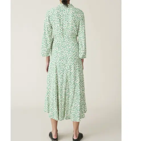 Ganni Green Printed Crepe Wrap Dress