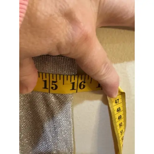 XScape Women's Off the Shoulder Ruffle Metallic Glitter Gown has Pockets size 14