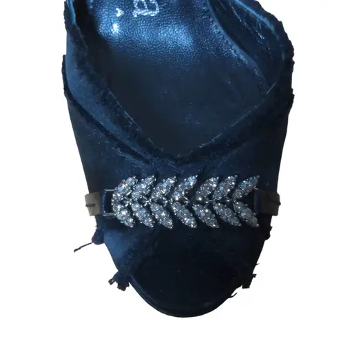 Pedro Garcia Diara Dorsay Heel Black Satin Rhinestone Slip On High 7.5 EU 37.5 Size 6.5