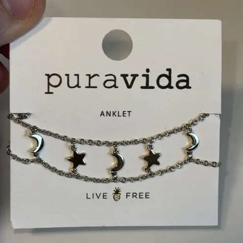 PURAVIDA Rhodium Plated Moon & Stars COSMOS ANKLET NWT Silver