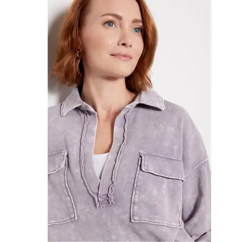 Evereve Ana Pocket Sweatshirt Grunge Lavender Grey Oversized Size Large Slouchy