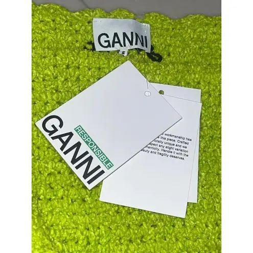 Ganni Velvet Crochet Open Back Mini Dress in Lime Punch Small New Womens Velour