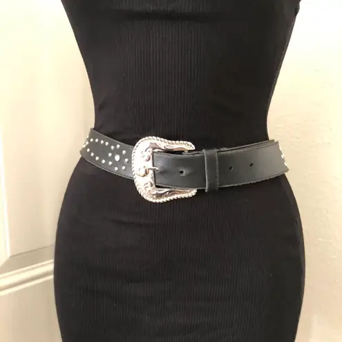 Black western cowboy/cowgirl rodeo belt with silver tone studs buckle Fit As L/XL