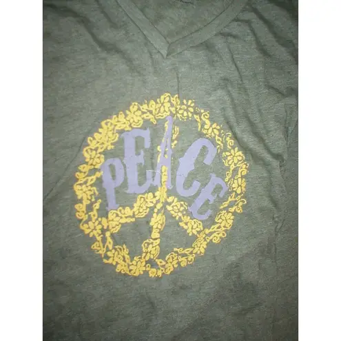 Threads 4 Thought New Womens Organic Cotton Long Top Tee Peace Army Green Small