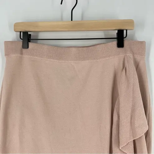 Midnight Velvet Petal Pink Stretch Knit Ruffle Front Pull On Pencil Skirt Size L Size L