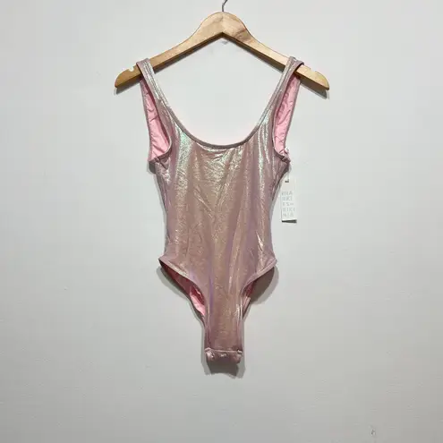 NEW Frankies Bikinis Kyle Iridescent One Piece Swimsuit Gilded Angel Pink Small