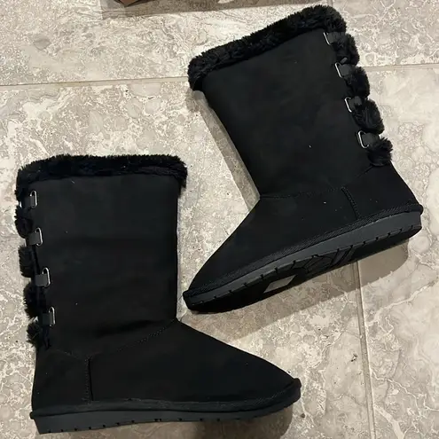 Sugar Panthea Microsuede Faux Fur Shearling Boots in Black Size 6 New in Box