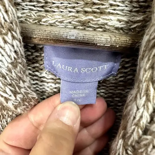 Laura Scott  Cardigan Womens Small Brown Fisherman Cable Knit‎ Toggle Academia