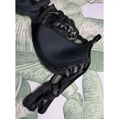 Victoria's Secret Victoria’s Secret Y2K Black Lace Sheer Push Up Bra 38C Leather Strap Vintage