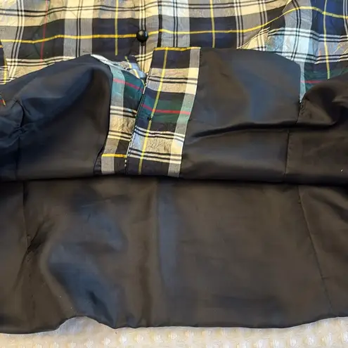 Halston Heritage HALSTON BLOUSES Size MEDIUM Silk Plaid Vest Sleeveless Blouse Green Blue White