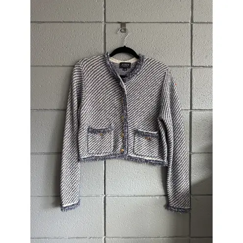 Women's J.Crew Collection Cropped Lady Jacket in Textured Cotton Cardigan size S Blue