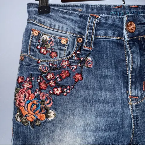 Grace in LA Flare Wide Leg Jeans with Embroidery Blue Size 26