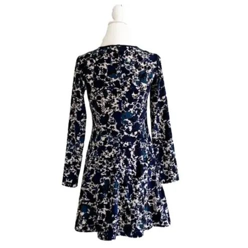 Simply Vera Wang Dress Blue Tan Floral A Line Long Sleeve Fit & Flare Size XS