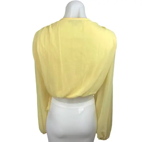 Missguided  Yellow Deep V Long Sleeve Elastic Wait Cropped Blouse Top Size 4