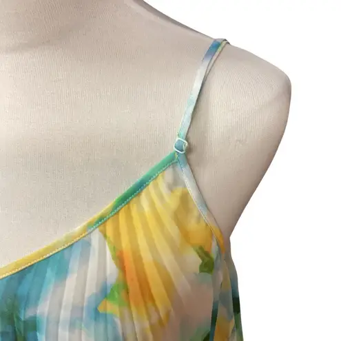 MISA Los Angeles Misa Noemi Top Citron Watercolor V Neck Sleeveless Pleated Chic Blouse Sz M NWT