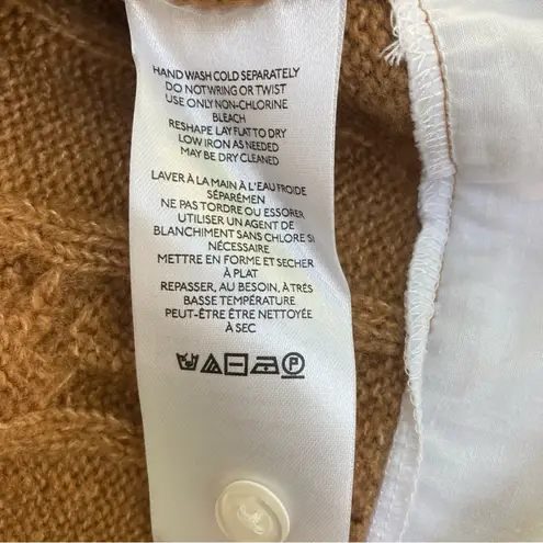 Pilcro Anthropologie Tan Cropped Cable-Knit Twofer Long Sleeve V-Neck Sweater