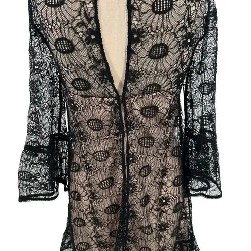 Reiss Jade Lace Dress Black Nude A-Line Bell Sleeve Embroidered Size US 6