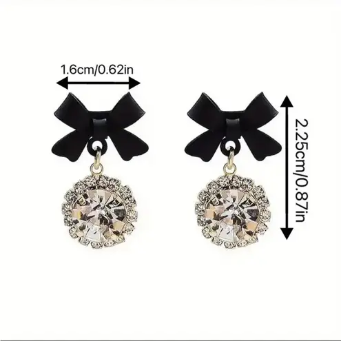 Black Bow Crystal Drop Earrings NWT Elegant Dangle Studs Cute Girly Jewelry