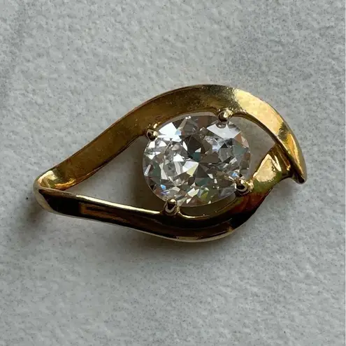 Vintage UTC 925 Sterling Silver CZ Pendant Oval Tear Drop Cubic Zirconia Sparkly Gold