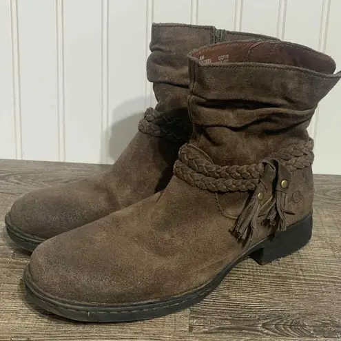 Born Ouvea Slight Slouch Distressed Brown Leather Ankle Booties Size 8