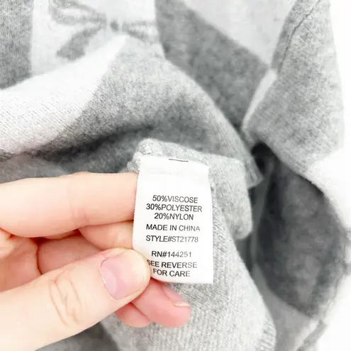 Sincerely Jules Womens Fall Bow Checkered Crewneck Knit Sweater Size L Gray Size L - Image 6