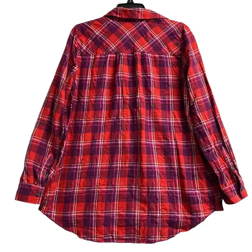 a glow a:glow Medium maternity top plaid flannel red purple soft roll-up sleeves vneck - Image 4