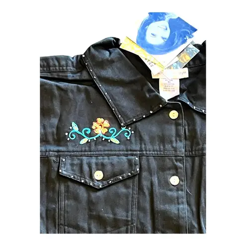 Susan Graver NEW Womens 3X Black Denim JEAN JACKET Embroidered Sequin Mob Wife