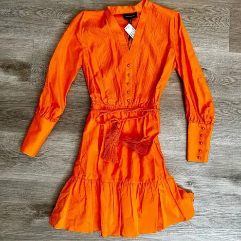 Robert Rodriguez Orange Silk Ling Sleeve Dress With Belt Size 2 NWT