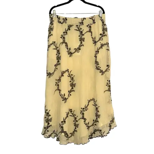 Ganni NWT Georgette Floral Pleated Yellow Chiffon Midi Skirt 42 US 10/12
