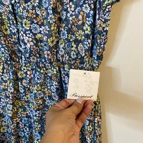 Passport Blue Floral Midi Flowy Dress size XL NWT