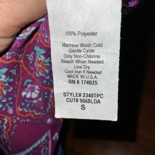 Stitch Fix Renee C. Purple Mediterranean Print V-Neck 3/4 Sleeve Blouse S NWT