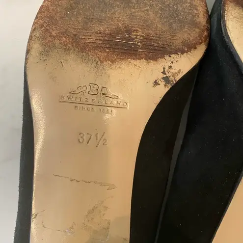 Vintage Bally Black Suede Leather Heels Shoes 7 37.5 Italian Designer