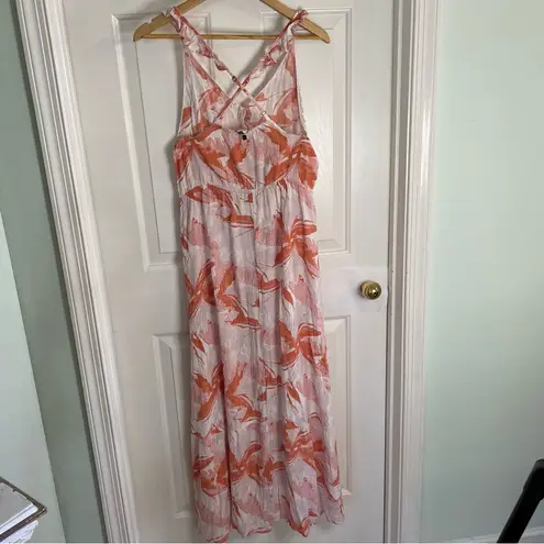 Roxy  Coral & White Hot Summer Lands Ruffle Maxi Dress Size Large Boho Breezy