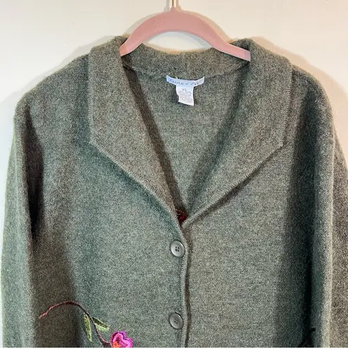 Vintage The Eagle’s Eye Women’s Green Wool Floral Embroidered Cardigan XL Boho
