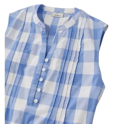 LL Bean Blue Plaid Sleeveless Midi Dress Pockets Size LARGE‎
