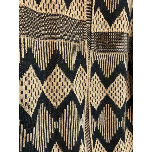 kim rogers  Tan Black Chevron Pattern Open Front Cardigan Womens XL