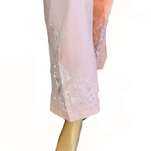 JONATHAN LOGAN LIGHT BLUSH PINK LINEN CROPPED TROUSERS W/FLORAL EMBROIDERY (24) Size 24W