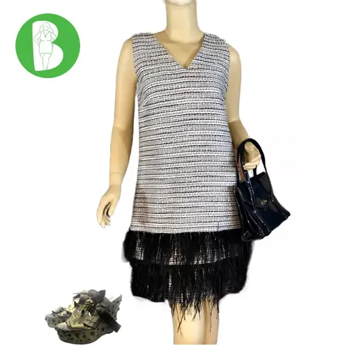 Sail To Sable STS TWEED METALLIC SHIFT DRESS WITH FEATHER TRIM HEM ACCENT (8) - Image 3