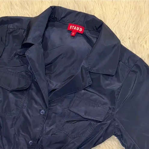 NEW STAUD Millie Navy Button Down Shirt Belted Maxi Dress sz XS Blue