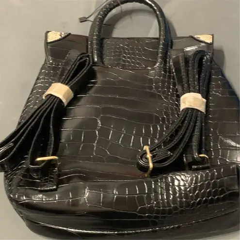 Alexis Bendel Women's Black Croc Print Fashion Backpack Casual