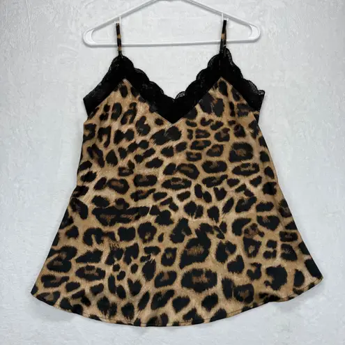 Davi & Dani Leopard Cami Top Black Lace Trim Sleeveless Casual Sexy S