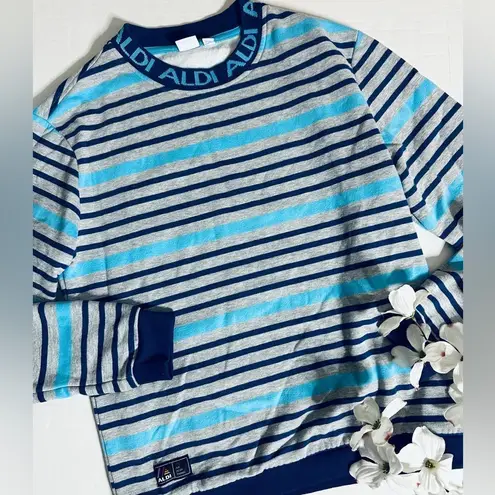 Aldi Gear Unisex Striped Rainbow Logo Two Piece CrewnSweatshirt Jogger Pants Set Blue Size M