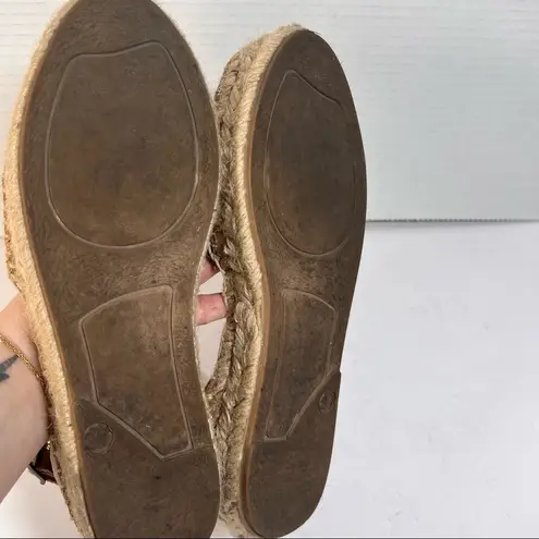 Garnet Hill Womens Espadrille Margo Studded Straps Wrap Sandals Sz 37Tan Leather