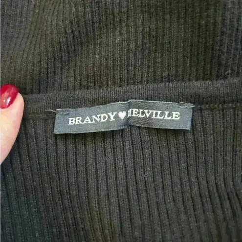 Brandy Melville  long sleeve knit wrap style black deep v-neck crop top