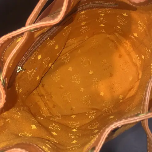 MCM Visetos Cognac Leather Monogram Bucket Tote Crossbody Shoulder Bag Near Mint