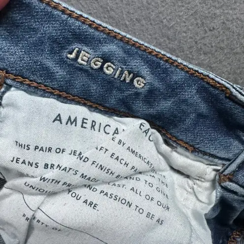 American Eagle Jeggings Size 2 Regular Wash Distressed Super Stretch Denim Jeans Blue